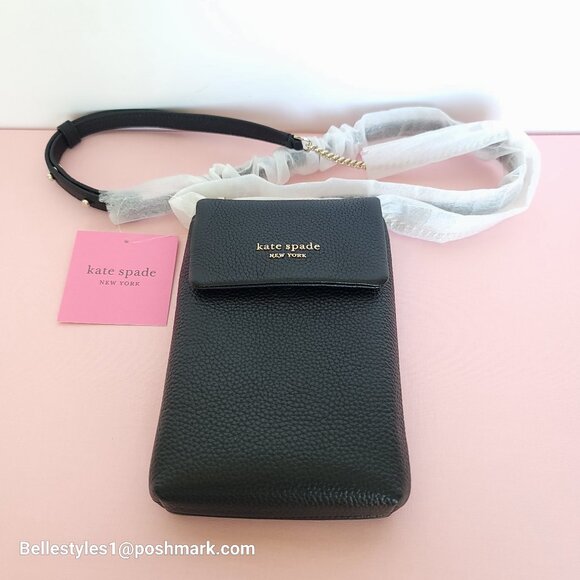 KATE SPADE Bradley North/South Pebbled Leather Phone Crossbody- Black color🎈⭐ - Picture 5 of 16